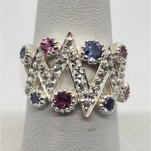 925 STERLING SILVER WITH MORGANITE, IOLITE & GOSHENITE RING SIZE 8